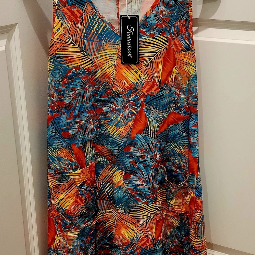 Vibrant Leaf Print Dress
